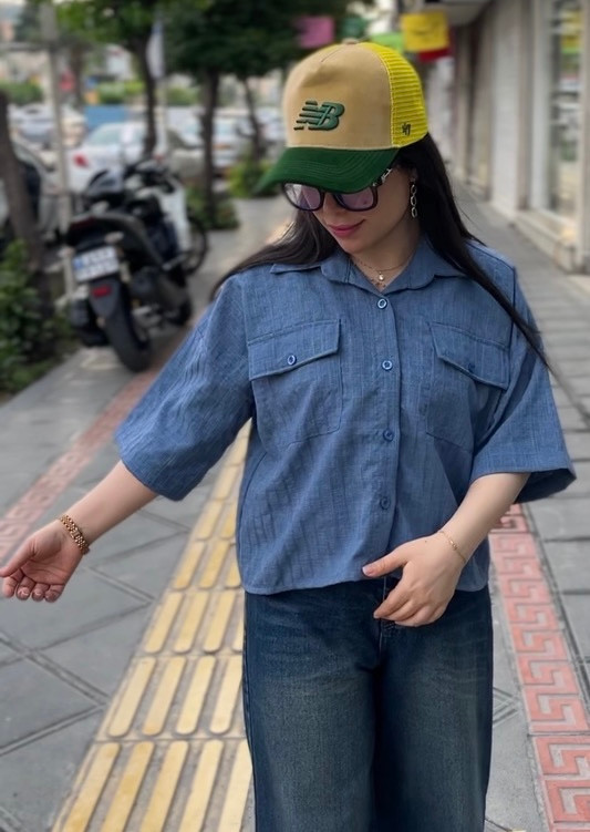 شومیز کراپ دخترانه باکسی دوجیب جذاب و خاص