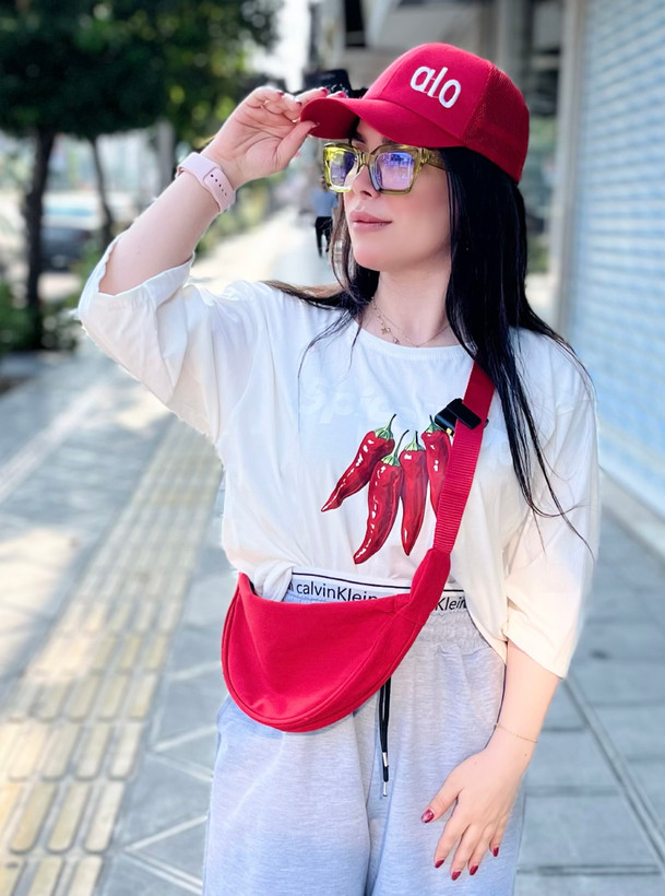 تیشرت طرح فلفل 🌶️دخترونه باکسی ترند و جذاب